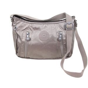 KIPLING COATED SILVER GRAY NYLON CANVAS STRAP SHOULDER BAG XBODY HANDBAG PURSE